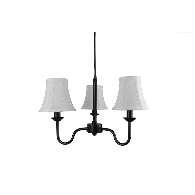 Lustre 3 lumières à abat-jour Luisa, Bronze frotté à l'huile, Blanc cassé
