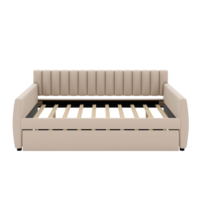 Full Size Upholstered Daybed With Trundle, Beige