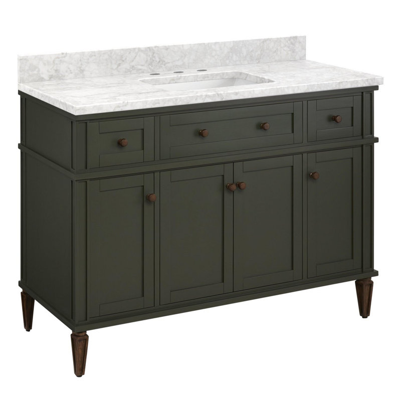 48" Elmdale Vanity for Rectangular Undermount Sink, Dark Olive Green, Carrara Marble, 8" Widespread
