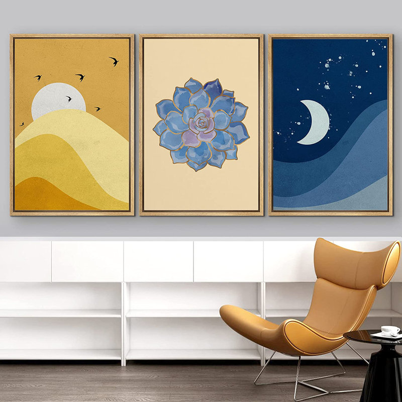 3 pièces, cadre flottant, impression sur toile, H 24 po x l 48 po x P 1,5 po, Naturel