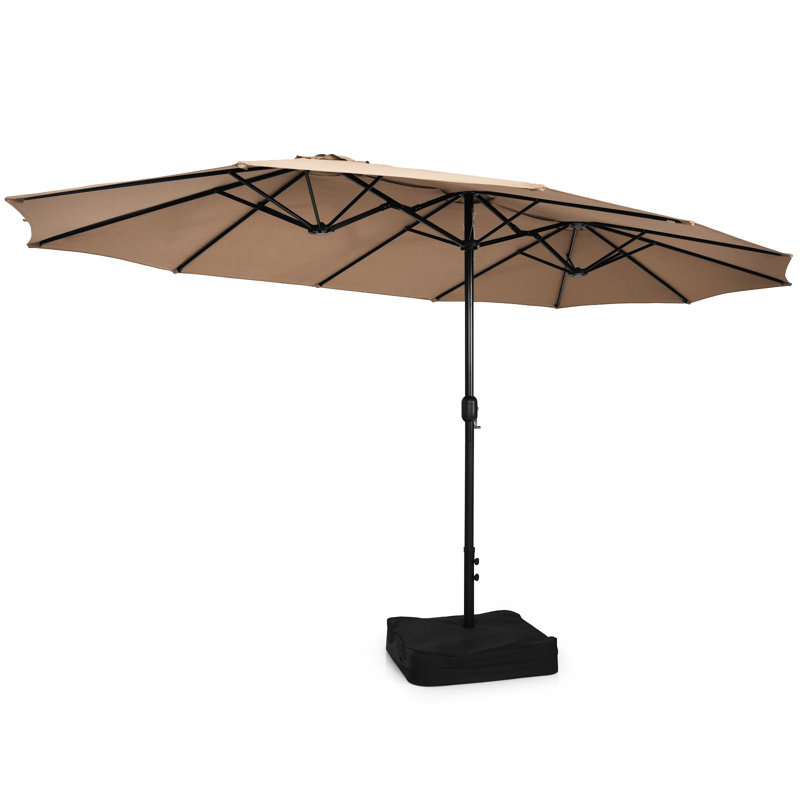 Parasol de marché rectangulaire 15 pi x 9 pi avec manivelle et base Gerardi, Café