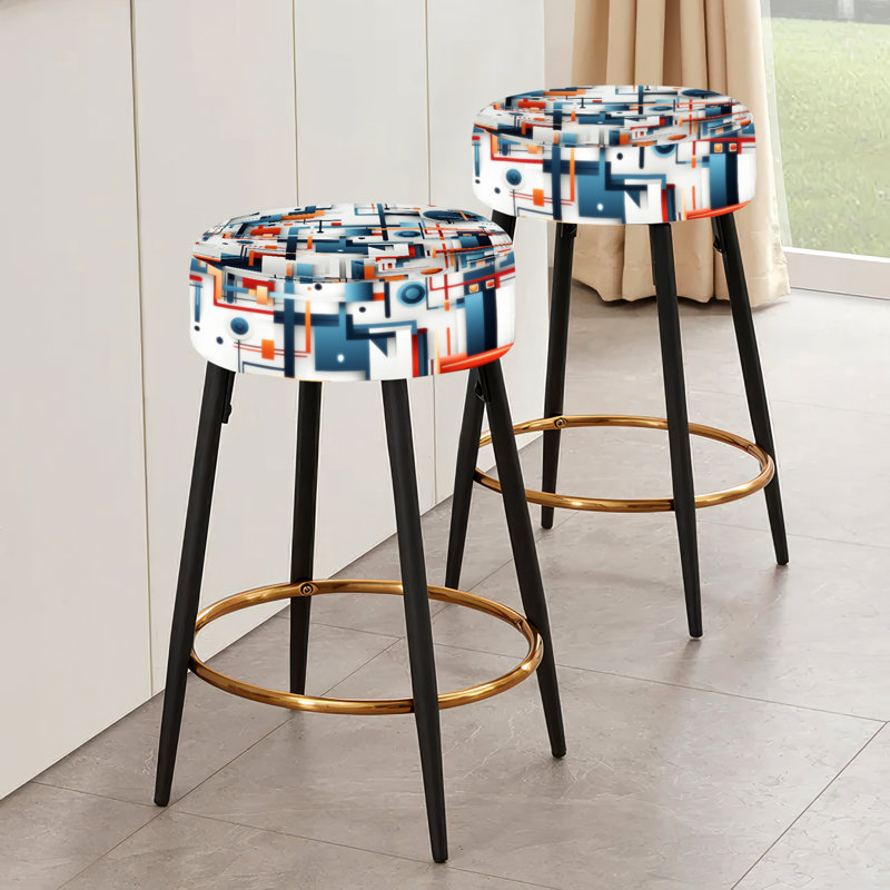 Ensemble de 2 tabourets de bar à motif géométrique bleu