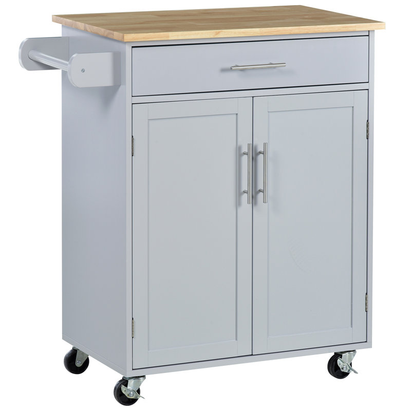 Îlot de cuisine avec chariot, tiroir, armoire de rangement et porte-serviettes, Gris