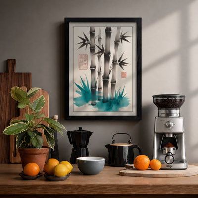 Bamboo in Mist Japandi - Framed Print