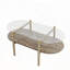 Table basse ovale en verre avec rangement double couche - Transparent et brun