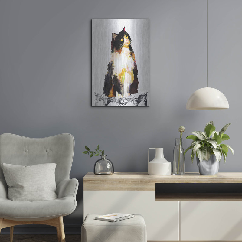 «Watercolor Cat On Table B» par Jean Plout, art mural en métal, H 24 po x l 16 po