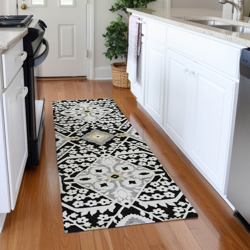 Tapis noir Prisco lavable à la machine de qualité supérieure, Tapis de couloir 2 pi 3 po x 7 pi 6 po