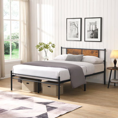 Metal Bedframe,Headboard With Wood Panel Decoration