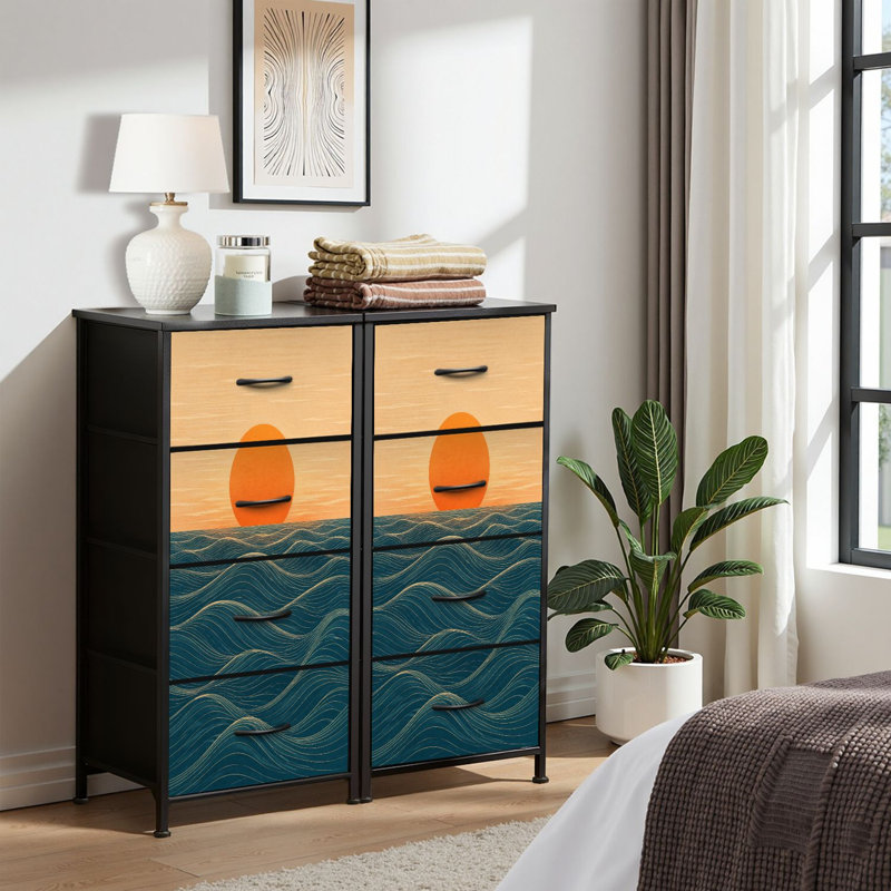 Commode 4 tiroirs pour chambre à coucher, commode étroite, plateau en bois et structure en fer 18 "x 37,5" - (H x H)