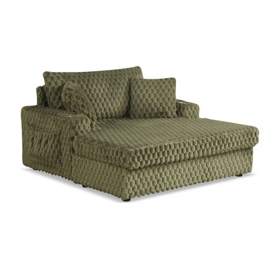 53.4" W Contemporary 2-Arm Chaise, Olive Green