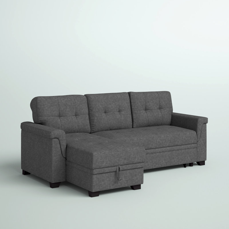 Yosef Upholstered L-Shaped Sectional Reversible, Dark Gray Linen Blend