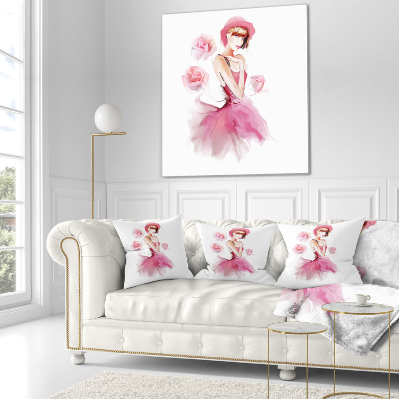 Coussin décoratif en forme de femme portrait et chapeau, 16 po x 1 po, Coussin décoratif