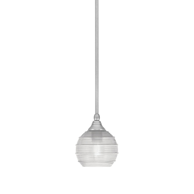 Mini-luminaire suspendu suspendu au fini nickel brossé avec verre nervuré de 6 po, Clair