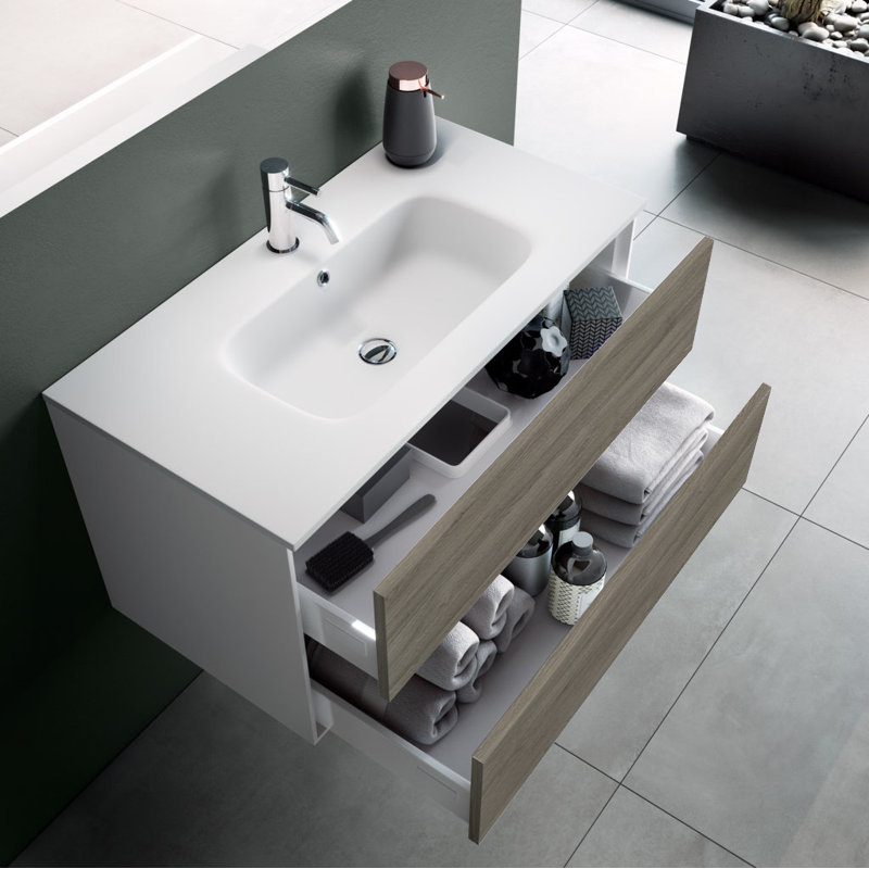 Abirad Vanity & Mirror Set, Medium Wood