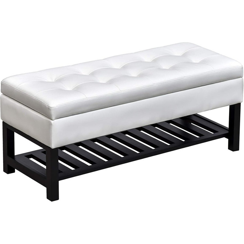 44" Tufted Faux Leather Ottoman Storage Bench With Shoe R...