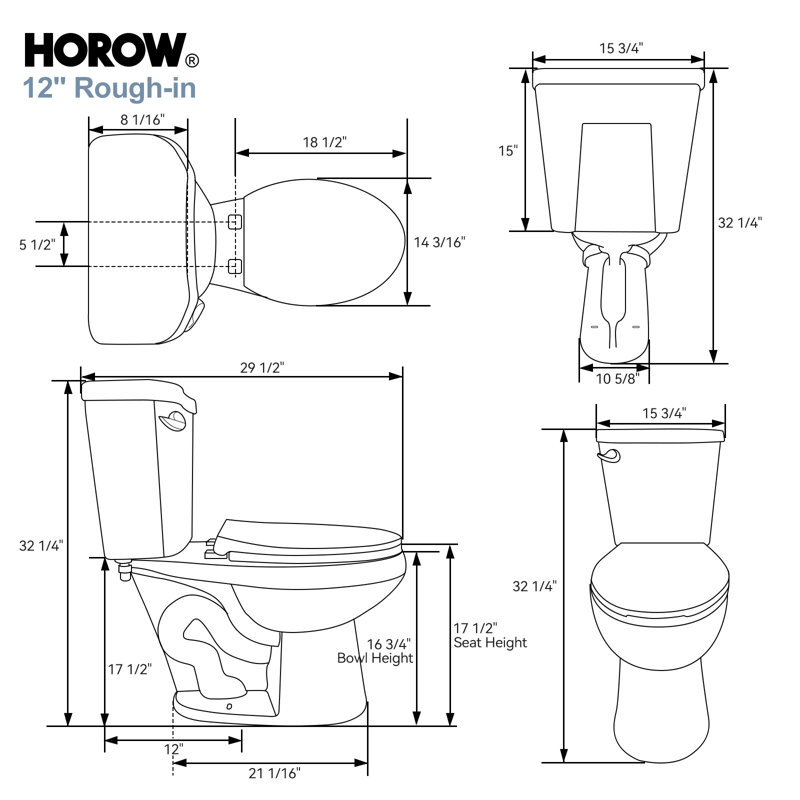 HOROW Elongated Chair-Height Two-Piece Toilet with Soft-Close Seat, 360° Jet Flush and Floor-Mounted Design, 1.28 GPF