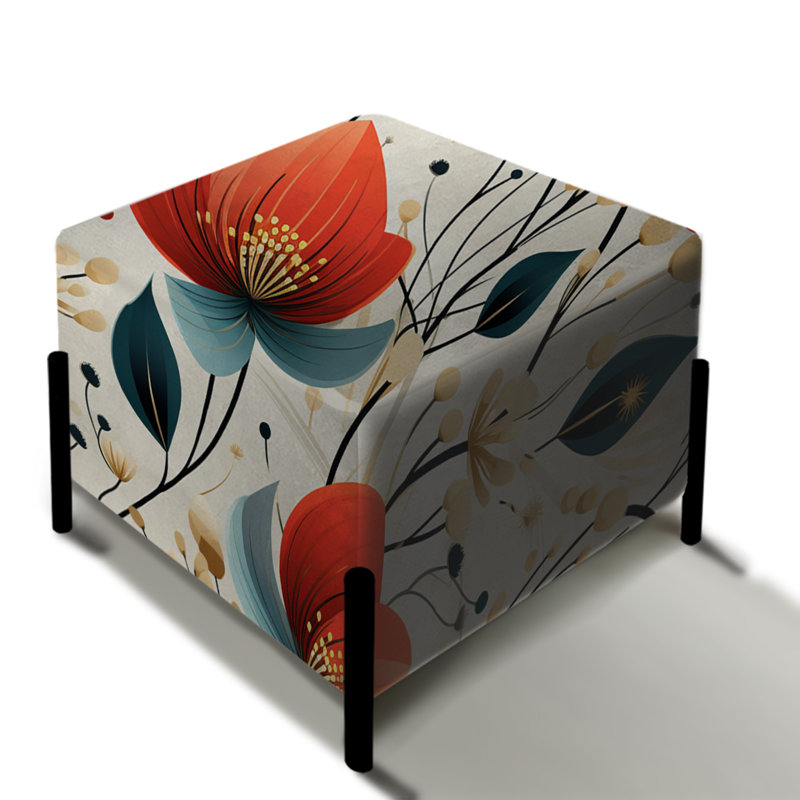 Motif floral rouge et beige Cottage - repose-pieds carré floral