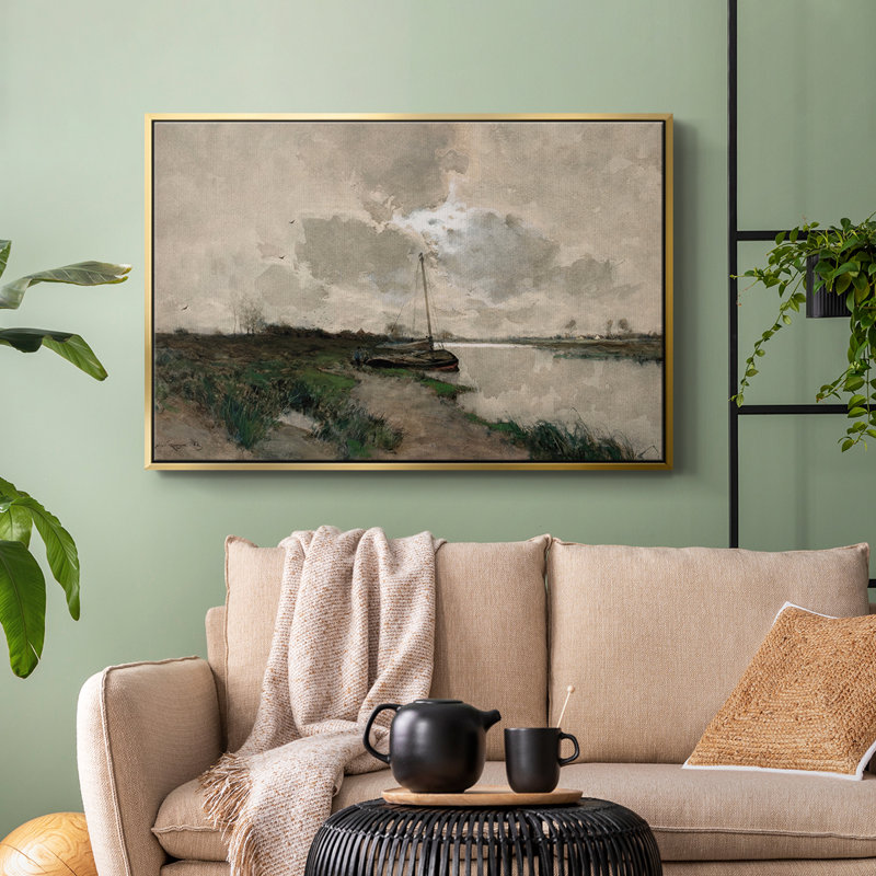 Paysage rétro - Cccxlviii, H 25 po x l 37 po x P 2 po, Toile avec cadre flottant or