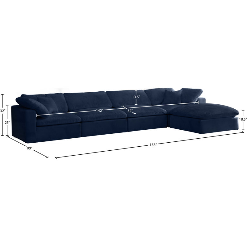 Cozy 158" Wide Velvet Modular Sofa & Chaise with Ottoman, Navy Velvet