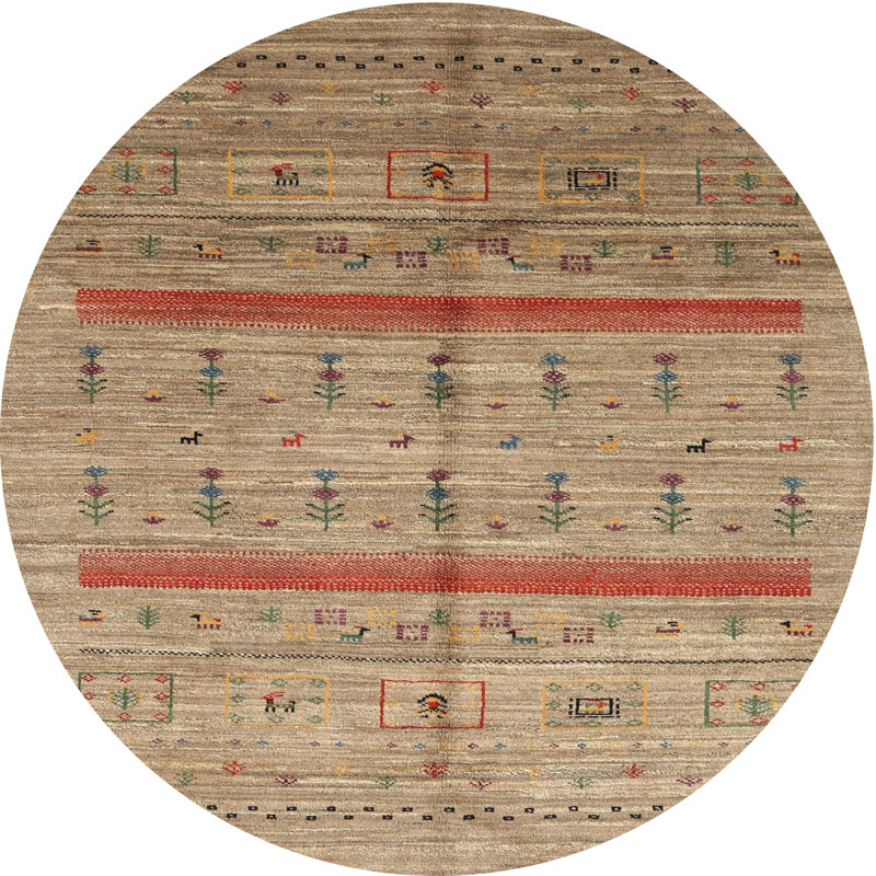 Tapis beige / rouge Basilia, Rond 3 pi