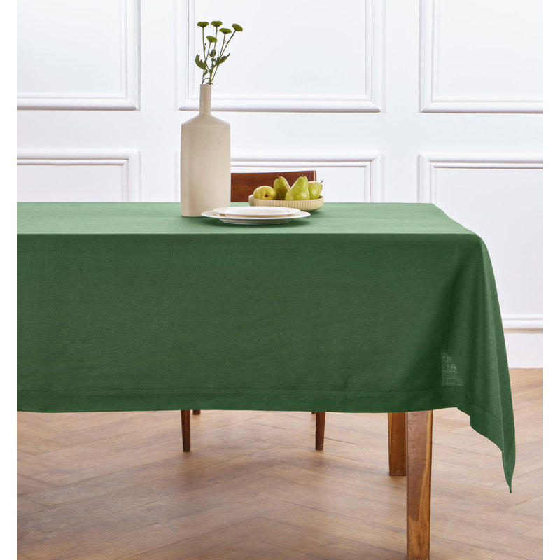 100% Pure Linen Tablecloth - Fete, 90" L x 60" W, Pine Green