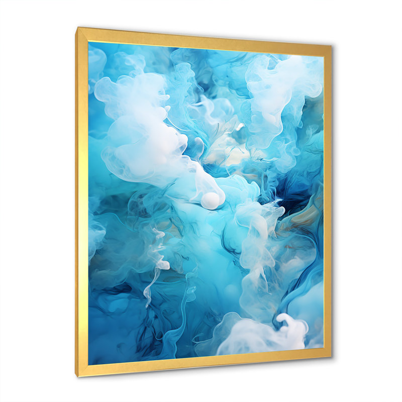 Fusion marine et blanche sur toile, Cadre doré simple, H 40 po x l 30 po x P 1,5 po