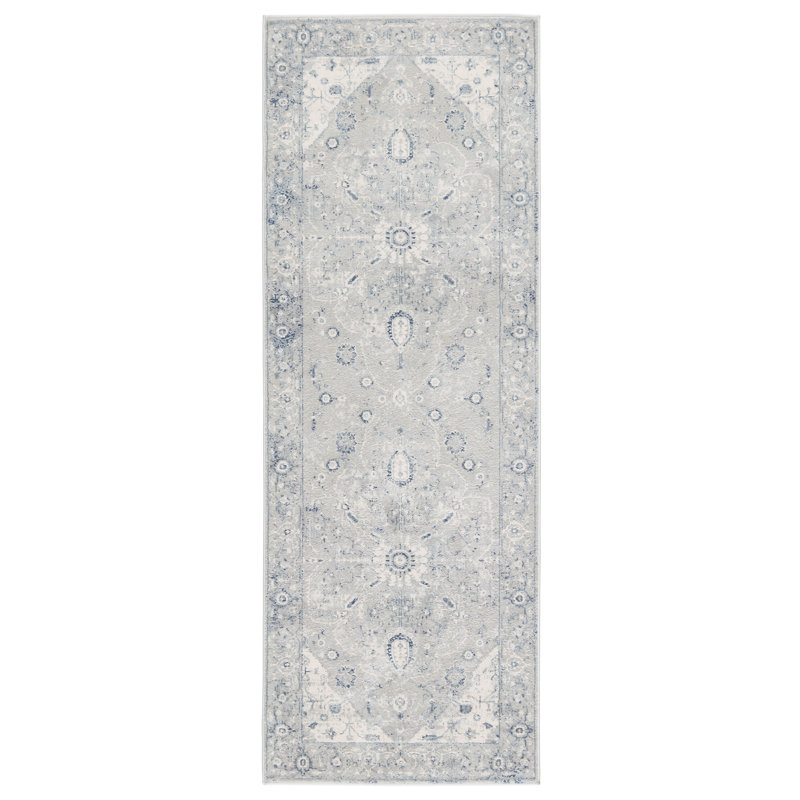 Tapis oriental gris clair / bleu Christopherso, Tapis de couloir 3 pi x 8 pi