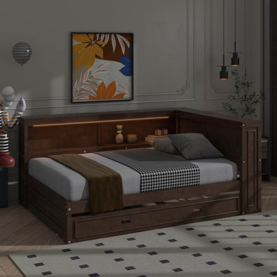 Full Size Wood Daybed With Shelves, LED And Trundle by Lark Manor