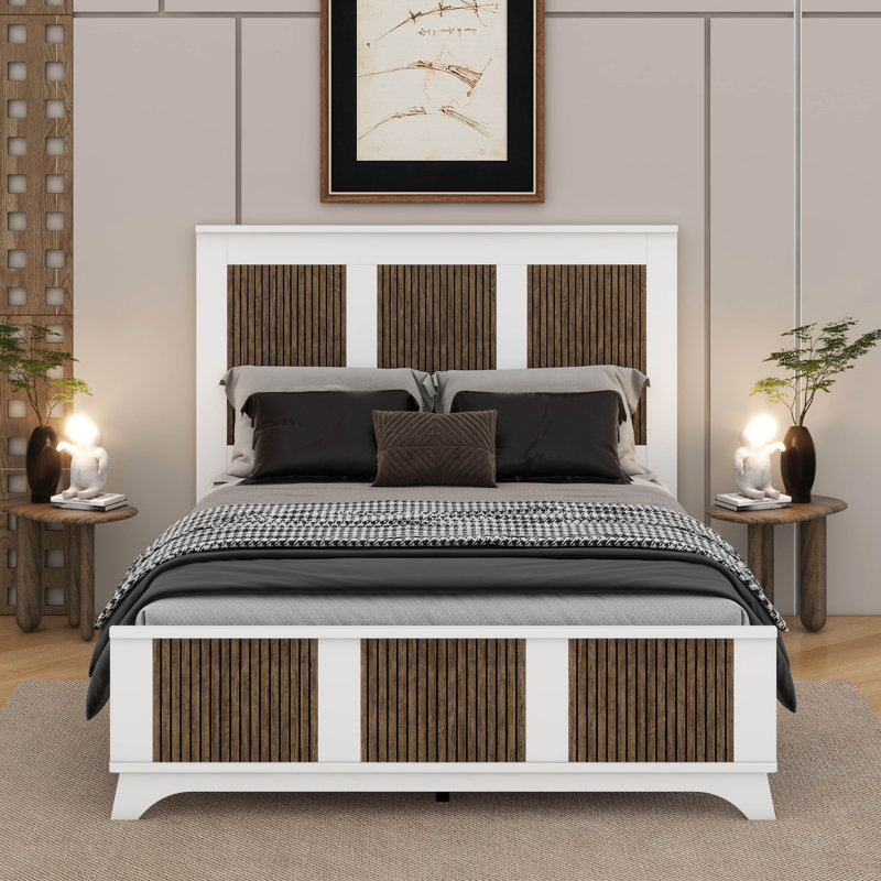 Lit plateforme Farmhouse, Lit double, Blanc