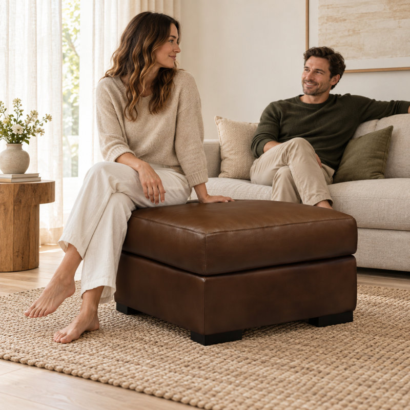 Iljan Square Leather Ottoman
