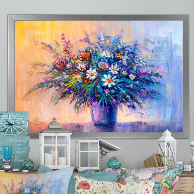Fleurs abstraites bleues Marguerite II - reproduction sur cadre flottant sur toile