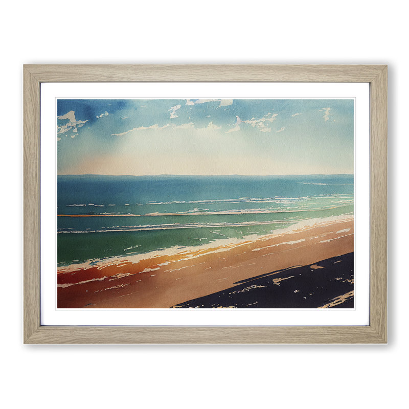 Beach in Watercolour Vol.5 1 Piece Single Picture Frame Painting, 34cm H x 46cm W x 2cm D, Oak