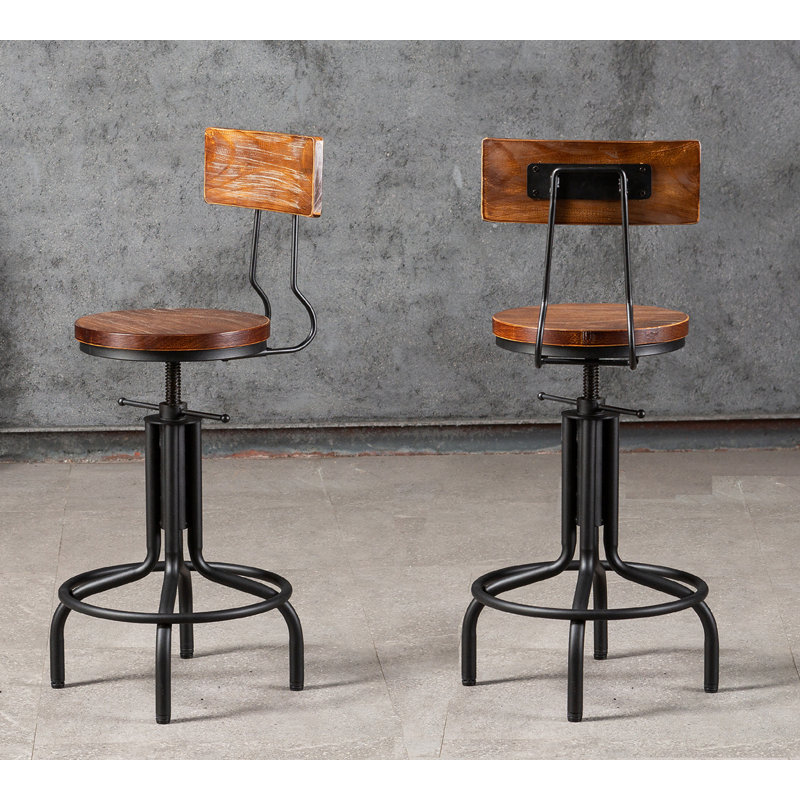 Vintage 5 Pieces Coffee Table Set Farmhouse Round Bar Table And Stools With Backrest Industrial Kitchen Dining Table With Chairs