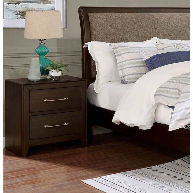 Table de chevet 1Pc avec table de chevet 2 tiroirs en bois massif nickel brossé, Brun