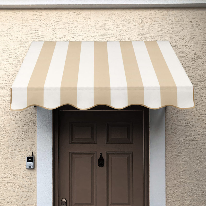 Auvent fixe en tissu acrylique San Francisco Awntech, Lin / rayures blanches, H 24 po x l 52,5 po x P 42 po