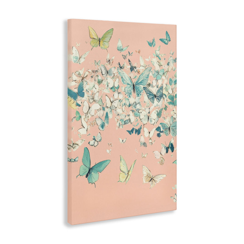 Bouquet de papillons sur toile rose, design par Petal Prints Design, H 24 po x l 16 po