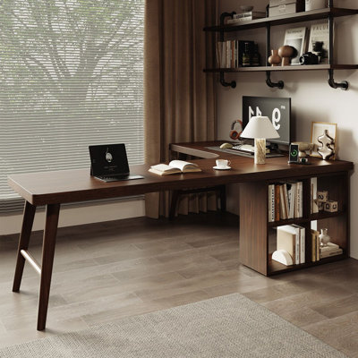 Dark Walnut L-Shaped Solid Wood desk