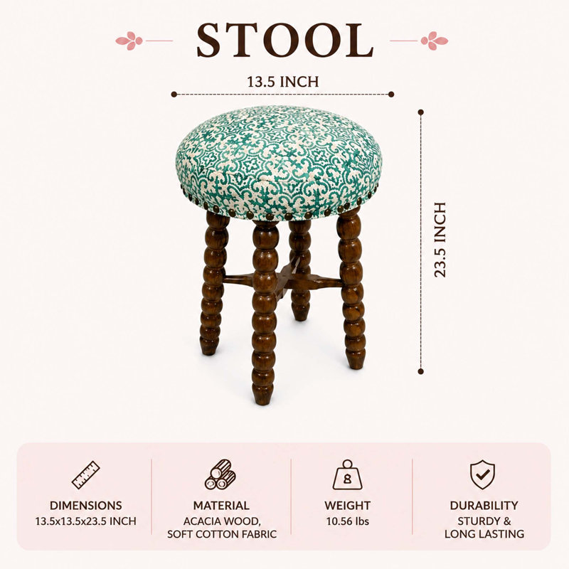 Tabouret de bar rembourré élégant avec structure en bois d'acacia massif, Green