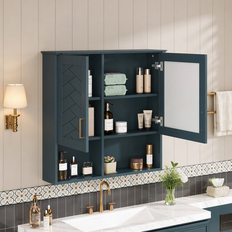 Armoire de toilette murale 2 en 1 avec tablettes réglables et portes à fermeture douce