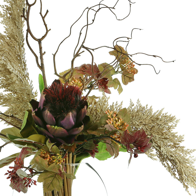 Arrangement floral Lilbourn, artichaut, lierre et pampas dans un vase