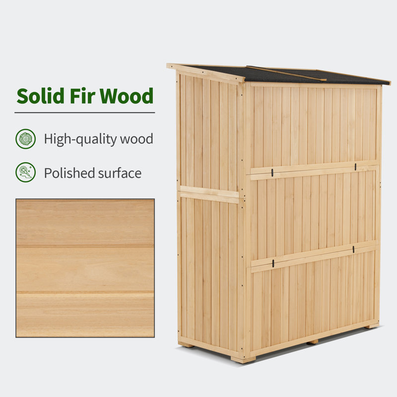 Large Beige Fir Wood Outdoor Storage Cabinet with Shelves