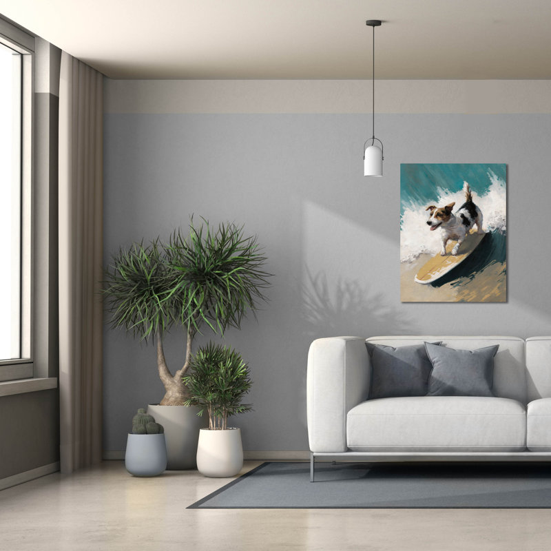 «Dog On A Wave» par Svetlana Aleynikova, art mural sur toile, H 34 po x l 26 po