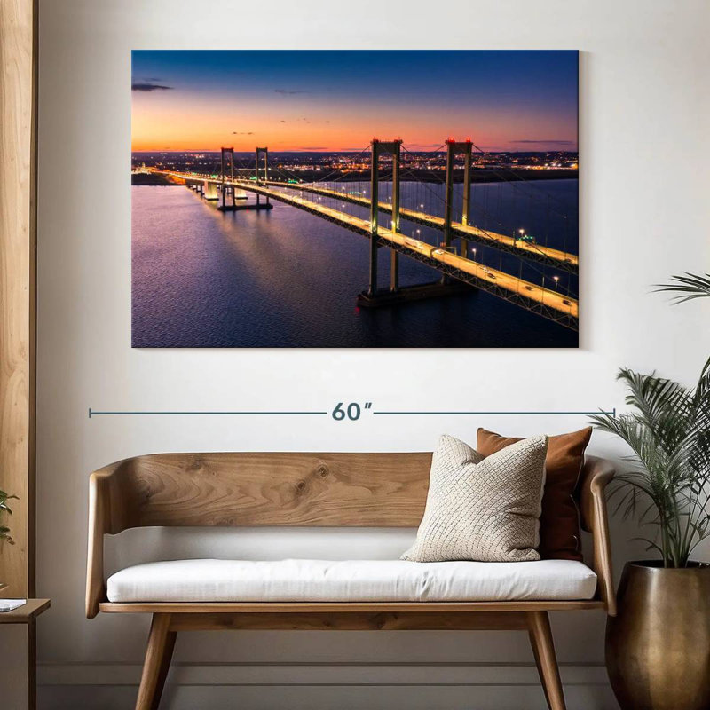 Lilie au coucher du soleil au pont commémoratif du Delaware, H 34 po x l 51 po