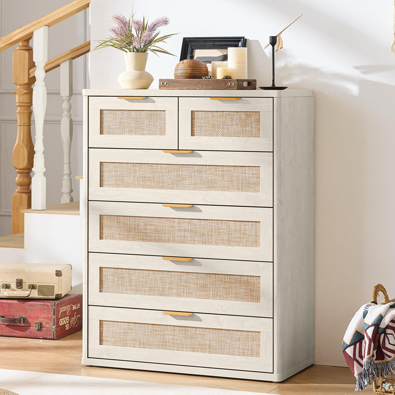 Ensemble de 3 commodes et tables de chevet en rotin, meubles de chambre à coucher en bois Boho, commodes à 6 tiroirs et tables de chevet à 3 tiroirs