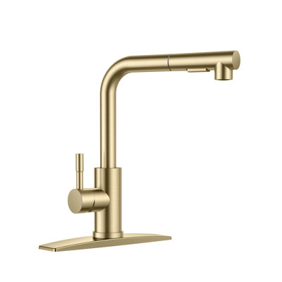 Pull Down Single Handle Kitchen Faucet With Deck Plate, Handles and Supply Lines