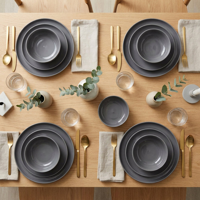 Modern Coupe Anthracite Porcelain Dinnerware Set (12-Piece Service for 4)
