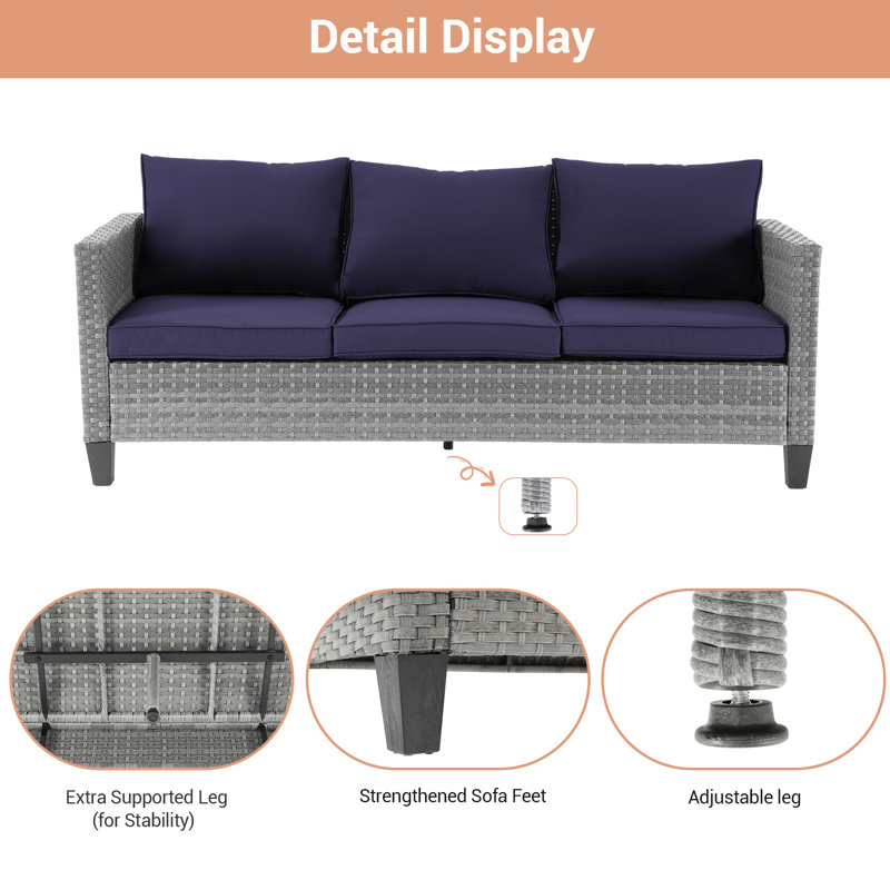 Beatha 7 - Person Patio Conversation Set with Cushions, Navy
