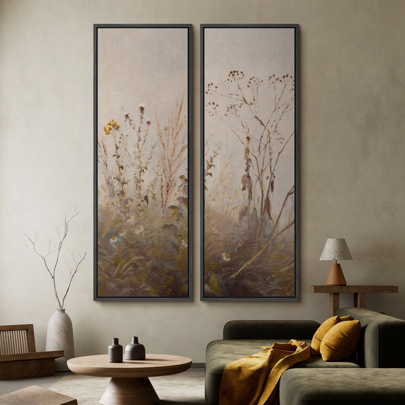 Ensemble de 2 toiles encadrées 20 x 60 pouces Vintage Floral and Landscape, Noir