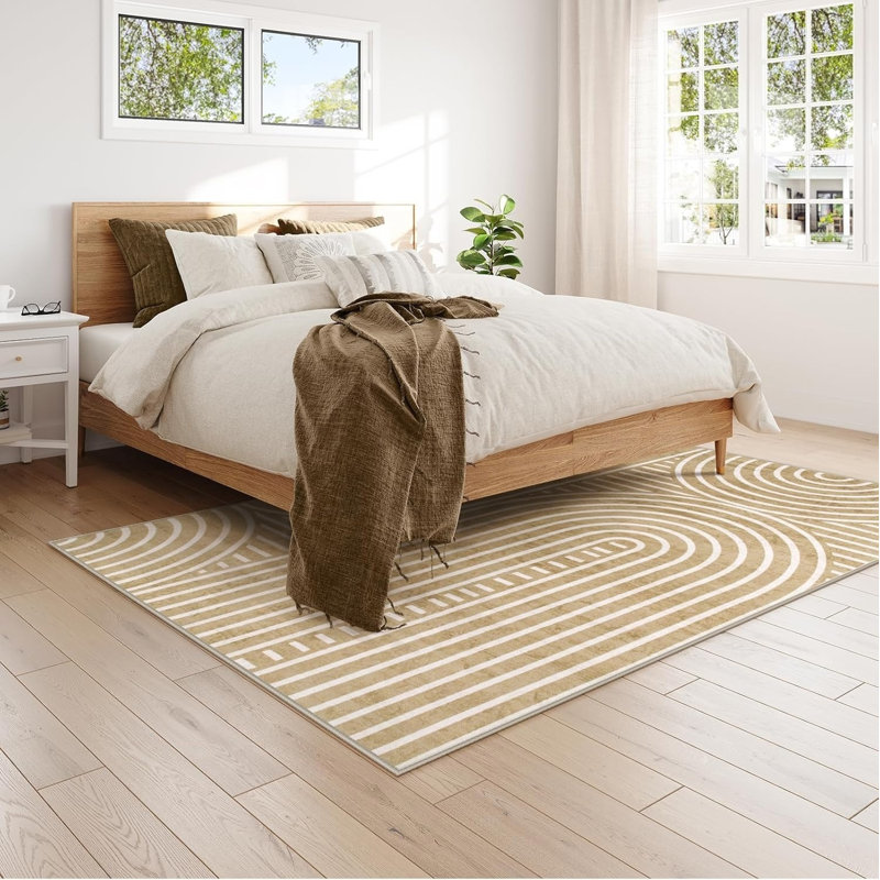 Tapis arc-en-ciel beige et beige 5 x 7 pi pour la chambre à coucher