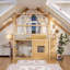 Lit double pleine grandeur en bois avec éclairage à DEL intégré, garde-corps et échelle, conception peu encombrante-129527531